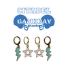 The Citadel Spirit Earring Stack with baby blue mini enamel bolts and white starboys