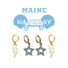 Maine Spirit Earring Stack with white mini enamel bolts and baby blue starboys