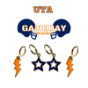 University of Texas at Arlington Spirit Earring Stack with orange mini enamel bolts and navy starboys