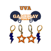 University of Virginia Spirit Earring Stack with orange mini enamel bolts and navy starboys