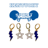 Kentucky Spirit Earring Stack with white mini enamel bolts and cobalt starboys