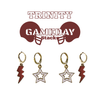 Trinity University Spirit Earring Stack with maroon mini enamel bolts and white starboys