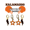 Kalamazoo Spirit Earring Stack with black mini enamel bolts and orange starboys