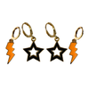 Oklahoma State Spirit Earring Stack with orange mini enamel bolts and black starboys
