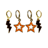 West Virginia Wesleyan College Spirit Earring Stack with black mini enamel bolts and orange starboys