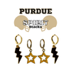 Purdue Spirit Earring Stack with golden yellow mini enamel bolts and black starboys