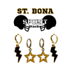 St. Bonaventure Spirit Earring Stack with golden yellow mini enamel bolts and black starboys