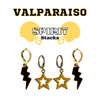 Valparaiso Spirit Earring Stack with golden yellow mini enamel bolts and black starboys