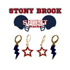 Stony Brook Spirit Earring Stack with navy mini enamel bolts and red starboys
