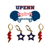 University of Pennsylvania Spirit Earring Stack in navy and red, Quakers huggie hoop earrings (view 4)