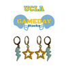UCLA Spirit Earring Stack in baby blue and golden yellow, Bruins huggie hoop earrings