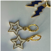 Bowdoin Spirit Earring Stack with white mini enamel bolts and black starboys
