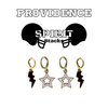 Providence College Spirit Earring Stack with white mini enamel bolts and black starboys