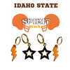 Idaho State Spirit Earring Stack with orange mini enamel bolts and black starboys