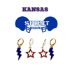 Kansas Spirit Earring Stack in cobalt and red, Jayhawks huggie hoop earrings