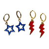 Kansas Spirit Earring Stack with red mini enamel bolts and cobalt starboys
