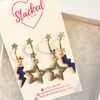 Memphis Spirit Earring Stack with grey mini enamel bolts and cobalt starboys
