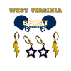 West Virginia Spirit Earring Stack with golden yellow mini enamel bolts and navy starboys