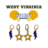 West Virginia Spirit Earring Stack with navy mini enamel bolts and golden yellow starboys