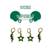 Community College of Rhode Island Spirit Earring Stack - Grey bolts and green Statement Open Starboys