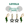 Loyola Maryland Spirit Earring Stack with grey mini enamel bolts and green starboys