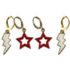 Washington University in St. Louis Bears Spirit Earring Stack: white mini enamel bolts and red statement open starboy huggies