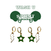 Washington University in St. Louis Spirit Earring Stack with white mini enamel bolts and green starboys