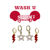 Washington University in St. Louis Spirit Earring Stack with white mini enamel bolts and red starboys