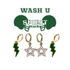 Washington University in St. Louis Spirit Earring Stack with green mini enamel bolts and white starboys