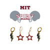 MIT Spirit Earring Stack with maroon mini enamel bolts and grey starboys