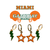 University of Miami Spirit Earring Stack with orange mini enamel bolts and green starboys