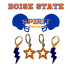 Boise State Spirit Earring Stack with orange mini enamel bolts and cobalt starboys