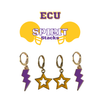 East Carolina Spirit Earring Stack with purple mini enamel bolts and golden yellow starboys