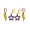 East Carolina Spirit Earring Stack with purple mini enamel bolts and golden yellow starboys