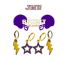 JMU Spirit Earring Stack with purple mini enamel bolts and golden yellow starboys