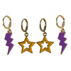 Tennessee Tech Spirit Earring Stack with purple mini enamel bolts and golden yellow starboys