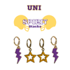 Northern Iowa Spirit Earring Stack with purple mini enamel bolts and golden yellow starboys