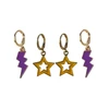 Washington Spirit Earring Stack with purple mini enamel bolts and golden yellow starboys