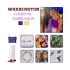 Washington Spirit Earring Stack in purple and golden yellow, Huskies huggie hoop earrings (view 3)