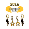 Xavier University of Louisiana Spirit Earring Stack with golden yellow mini enamel bolts and black starboys