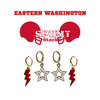 Eastern Washington Spirit Earring Stack with white mini enamel bolts and red starboys