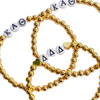 set of 3 sorority gold beaded bracelets, delta delta delta, kappa alpha tao