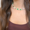 Close up Wearing Green Lucky Charm Pearl Necklace