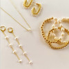 pearl drop earrings, floating pearl necklace, pearl bracelets, gold and pearl hoop earring