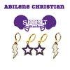 Abilene Christian Spirit Earring Stack with purple mini enamel bolts and white starboys