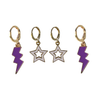 Abilene Christian Spirit Earring Stack with white mini enamel bolts and purple starboys