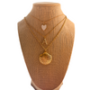 gold shell necklace on gold filled chain and gold initial necklace and statement heart white necklace