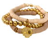 Gold Beaded Bracelet with Glitzy Skull charm and gold beaded bracelet stack