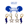 Saint Louis University Spirit Earring Stack with white mini enamel bolts and cobalt starboys