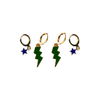 Endicott College Classic Gameday Earring Stack with green mini enamel bolts and navy baby stars